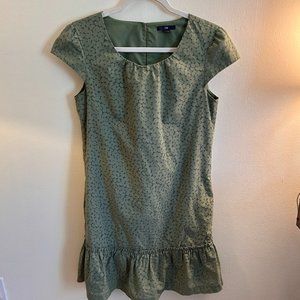 Green Lace Gap Dress with Cap Sleeves and Ruffle